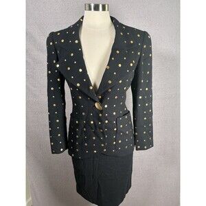 Vintage David Hayes  Size 4 Black 100% Wool W/ Gold Studs‎ Blazer And Skirt Set